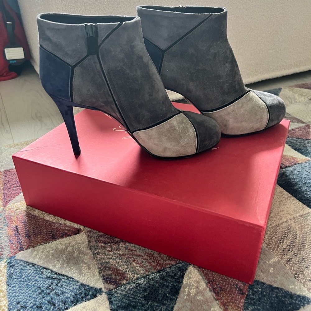 Roger Vivier high heel booties, blue and gray 38.5